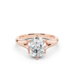 Stunning rose Gold Oval Lab Grown Diamond Split Shank Engagement Ring featuring a 1.00 carat IGI certified D-F VS diamond.