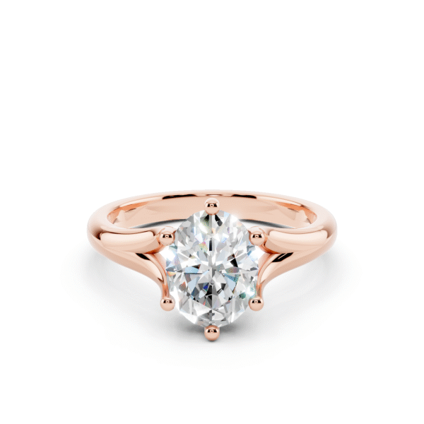 Stunning rose Gold Oval Lab Grown Diamond Split Shank Engagement Ring featuring a 1.00 carat IGI certified D-F VS diamond.