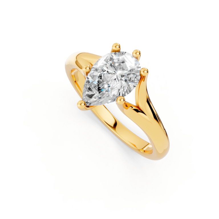 14K yellow gold pear shaped diamond engagement ring with 1 carat center stone