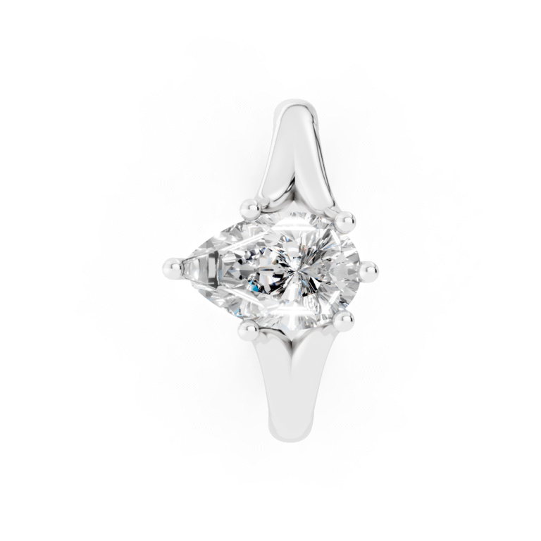 14K white gold pear shaped diamond solitaire engagement ring, 1 carat center stone