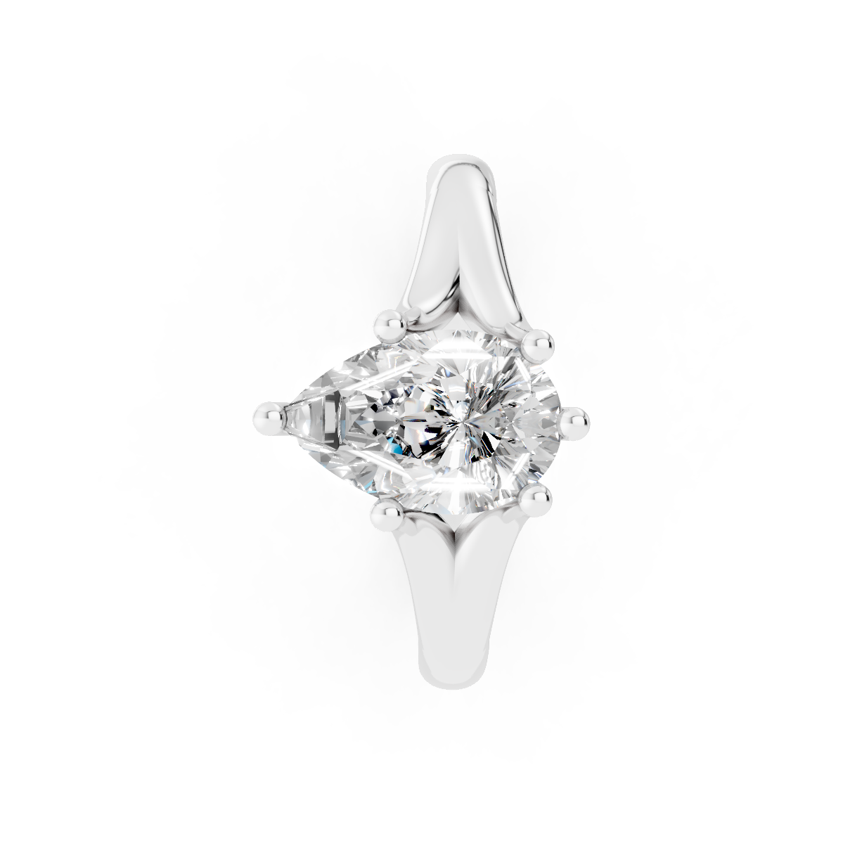 14K white gold pear shaped diamond solitaire engagement ring, 1 carat center stone