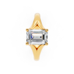 lab grown emerald cut diamond engagement ring in yellow gold solitaire setting by Dakinaa