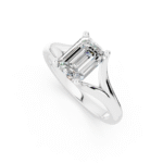 white gold emerald-cut lab-grown diamond solitaire engagement ring with a split shank setting — elegant and ethical luxury jewelry.