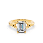 yellow gold emerald-cut lab-grown diamond solitaire engagement ring with a split shank setting — elegant and ethical luxury jewelry.