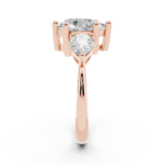 18K rose gold three-stone ring with 1.01ct Pear center diamond and 0.71ct total pear side diamonds