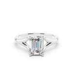 white gold emerald-cut lab-grown diamond solitaire engagement ring with a split shank setting — elegant and ethical luxury jewelry.